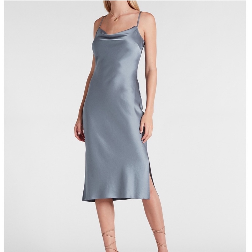 NEW Express Satin Cowl Neck Midi Slip Dress Gray - L